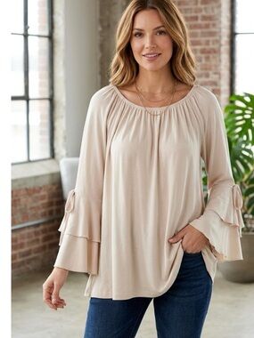 Ruffle-Sleeve Off-White Women’s Tunic Top